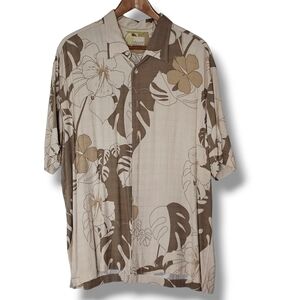 Cubavera Hawaiian Shirt Mens Size XXL Short Sleeve Flower Tan Beige